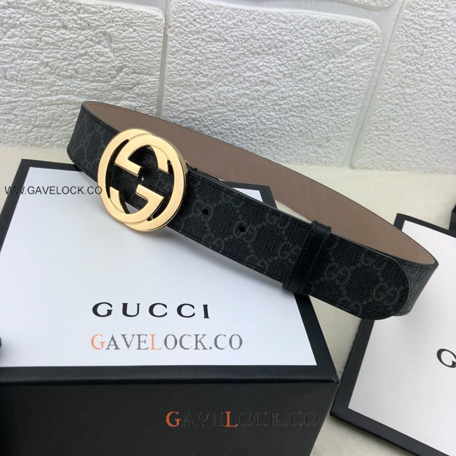 Gucci Leather Belt Classic Two Tone PVC Monogram GG Buckle